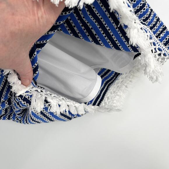 Sara Campbell Striped Eyelet Fringe Dress Sz S Blue Black White Lined Scoop Neck - Picture 6 of 12